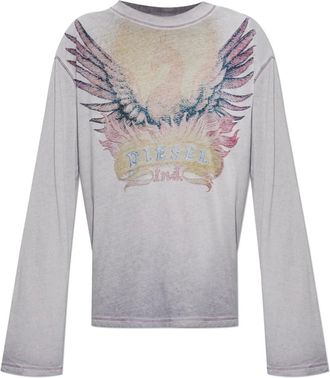 Diesel Tops, Dames, Paars, XL, Katoen, T-Hilary-Ls-Aa 2 T-shirt