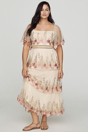 Bl^nk London Emryn Embroidered Square-Neck Midi Dress
