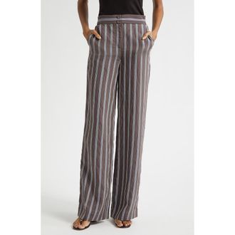 Veronica Beard Carraway Stripe Wide Legs Pants in Dark Mocha at Nordstrom, Size 10