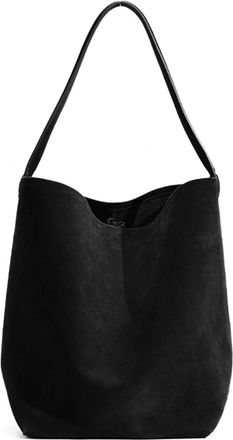Generic Cowhide Vintage Womens Bag Large Capacity Suede Fashion Bucket Shoulder Simple Casual Commuter Bags(Black (Large))