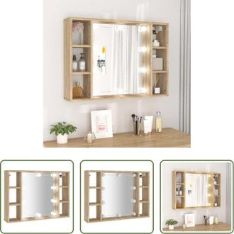 vidaXL Specchio per trucco - Mobile a Specchio con LED Rovere Sonoma 76x15x55 cm