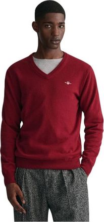 GANT Superfijne Lamswollen V-hals Trui - Heren - V-hals truien - Rood - 3XL - Wol - Truien & Vesten