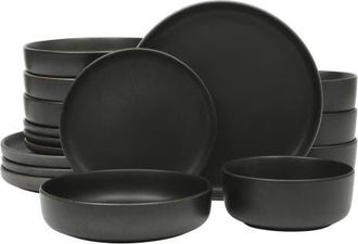 Gibson Home Soho Lounge Pasco 16-Piece Reactive Glaze Stoneware Dinnerware Set in Black at Nordstrom