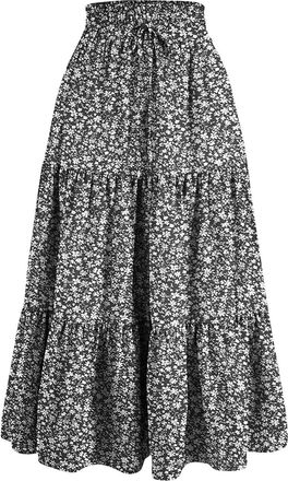 Generic Ruffle Skirts for Women Long - Tiered Maxi Skirt for Women - High Waist Skirts LongSkirts Plain Skirt High Waisted Solidskirts Elasticated Waist Plus 