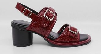 All Black Womens Triple Buckle Lady Red Sandals In Red Patent Leather