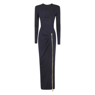 Balmain Vestido Largo Ajustado de Malla con Cremallera - Dresses - Mujer - Negro - M