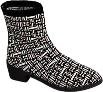 Generic Womens Fashion Knit Stretch Pointed Toe Low Heel Mid Calf Boots Comfortable Casual Booties for Daily Wear Travel Dating Outfits(Black, 4.5)