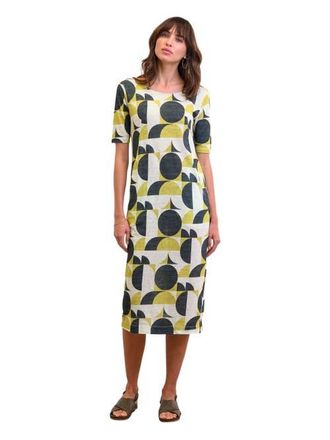 Celtic & Co. Linen Blend Button Back Midi Dress in Slate /Fennel Geo at Nordstrom, Size 12