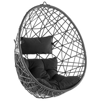 Beliani Silla Colgante De Rat&aacute;n Sin Soporte Negro Columpio Forma De Huevo Mimbre R&uacute;stico Boho Alatri