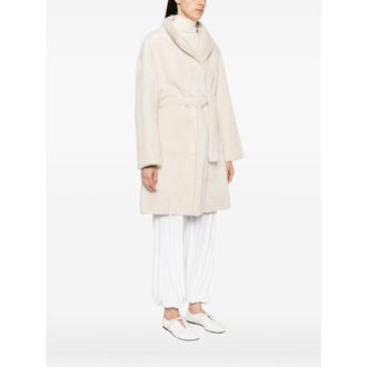 Yves Salomon Shearling Wrap Coat - Beige