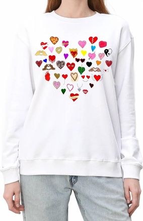 Unfortunate Portrait Unisex Hearts Crewneck Sweatshirt In White
