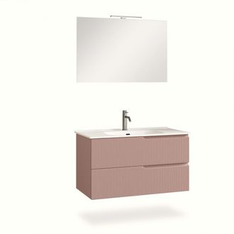 Aquadesign Mueble de ba&ntilde;o 4 piezas en mdf rosa polvo