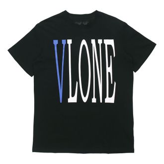 Vlone Large Logo Round Neck Short Sleeve T-shirt Black Blue VLTE17SS004