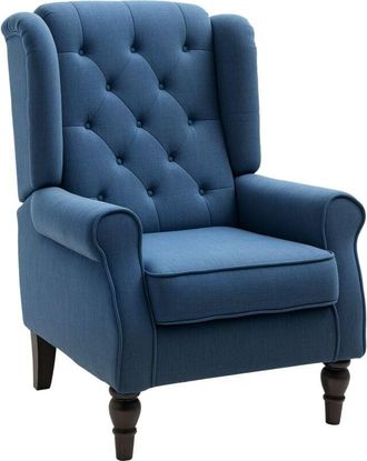HOMCOM Homcom - Accent Armchair Home Furniture Tufted Club Wood Fabric Blue