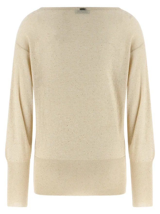 Viscose Blend with Micro Sequin Appliqu&eacute; Sweater - Beige
