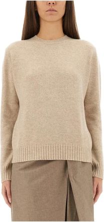 Max Mara Truien & Vesten, Dames, Beige, L, Kasjmier, Gebreid kledingstuk met ronde hals
