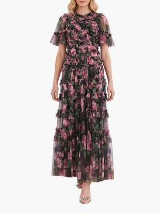 Needle & Thread Rose Vine Round Neck Gown in Graphite at Nordstrom, Size 12