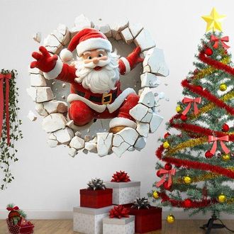 OEM Efecto 3d Que Rompe La Pared, Efecto Pap&aacute; Noel Rompiendo La Pared, Adhesivo De Pared Autoadhesivo, Adhesivo De Decoraci&oacute;n Para El (3030 Cm)
