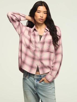 Lucky Brand Womens Cropped Plaid Drapey Shirt