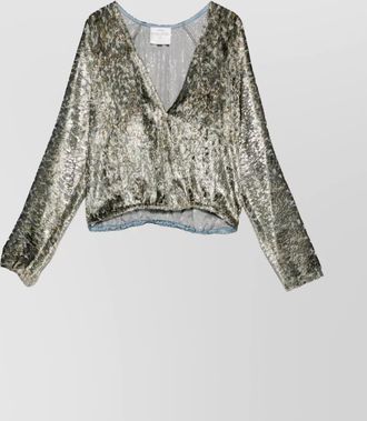 Forte_Forte metallic v-neck long sleeve top