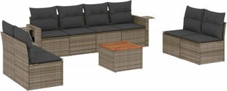 vidaXL Set De Muebles De Jard&iacute;n 9 Pzas Y Cojines Rat&aacute;n Sint&eacute;tico Gris Vidaxl