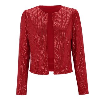 Generic Sequins Sparkling Cardigans For Women, Sequin Jackets For Women Sparkly Tops Open Front Party Clubwear Long Sleeve Cropped Cardigans Tops Shiny Clubbi