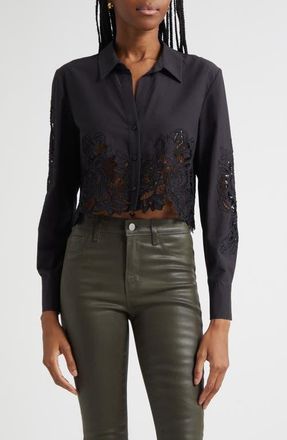 L'agence Seychelle Cutwork Crop Button-Up Shirt in Black at Nordstrom, Size Small