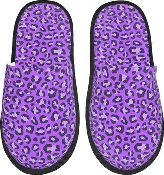 Generic Women Men House Slippers Violet Leopard Purple Print House Slippers Lining Casual WomenS Slipper, For Hotel, Travel, Indoor Outdoor, M