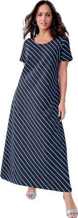 Jessica London Petite Stretch Cotton T-Shirt Maxi Dress in Navy Bias Stripe at Nordstrom, Size 28P