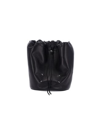 Maison Margiela Black Lambskin Bucket Bag with Adjustable Drawstring