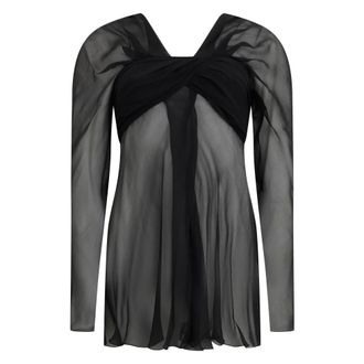Alberta Ferretti Tops, Dames, Zwart, S, Leer, Elegant top in black fabric with V-neckline