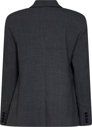 Self Portrait Womens Double-Breasted Wool-Blend Blazer Grey Polyester Jacket