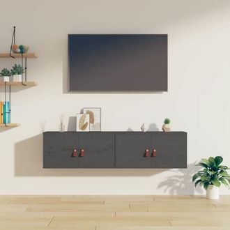 vidaXL Vidaxl - Armarios De Pared 2 Uds Madera Maciza De Pino Gris 60x30x30 Cm