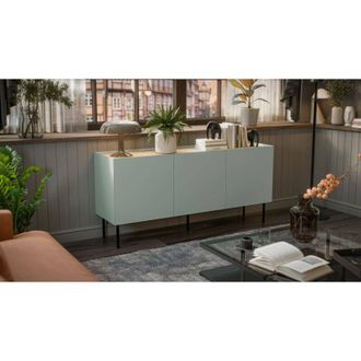 Dmora Aparador Verrone, Aparador De Sal&oacute;n Con Tres Puertas Batientes Y Compartimentos Interiores, Elevado Del Suelo, 150x40 H70 Cm, Verde Y Roble