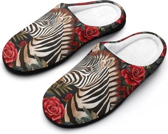Generic Floral Zebra Womens Slippers Warm House Slippers Indoor House Shoes with Anti-Skid Rubber Sole