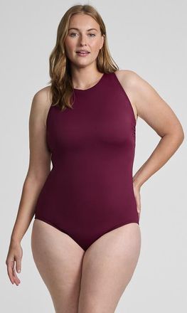 Lands End Plus Size Tugless High Neck Portrait Back One Piece Swimsuit in Berry at Nordstrom, Size 18W