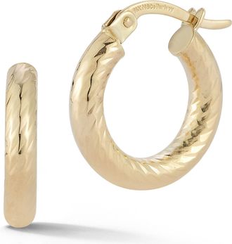 Ember Fine Jewelry 14K Gold Small Diamond-Cut Round Tube Hoops