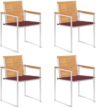 vidaXL Vidaxl - Sillas De Jard&iacute;n 4 Unidades Con Cojines Madera Maciza Teca