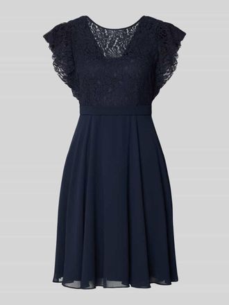 Jake*s Knielanges Cocktailkleid mit Rundhalsausschnitt in Marine Melange, Gr&ouml;&szlig;e 32