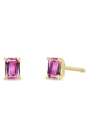Zo&euml; Chicco 14K Gold Emerald Cut Stud Earrings in Yellow Gold/Pink Saphire at Nordstrom