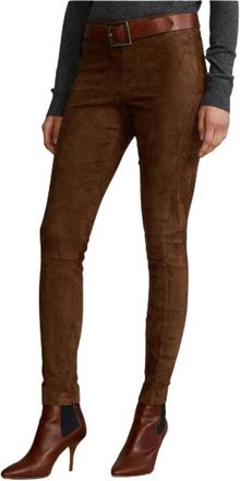 Polo Ralph Lauren Leland Skinny Pant - Dames - Skinny broeken - Bruin - M - Su&egrave;de - Broeken