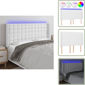 vidaXL The Living Store Testiera a LED Bianco 147x16x118/128 cm in Similpelle - Testiera in similpelle