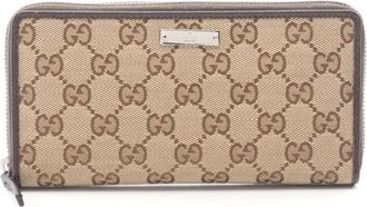 Gucci Beige Brown Canvas Leather Long Wallet (Bi-Fold) (Pre-Owned)