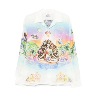 Casablanca Casual Shirts, male, Multicolor, Size: S Halftone Logo Long Sleeve Silk Shirt