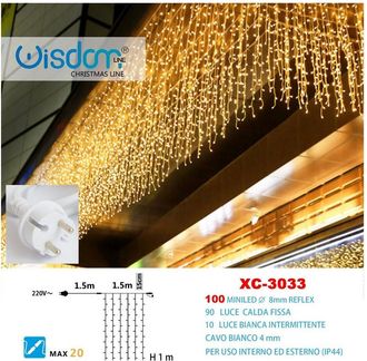Trade Shop Trade Shop - Tenda Luminosa Natalizia 100 Led Luce Calda Fissa + Bianca Intermittente Xc-3033