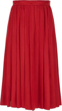 Gucci Rokken, Dames, Rood, M, Interlocking G Chain Zijde Jacquard Midi Rok
