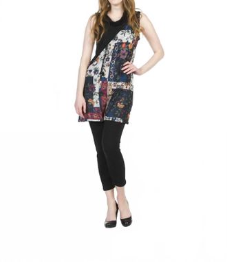 Papillon Sleeveless Cowl Neck Patchwork Sweater Dress In Black