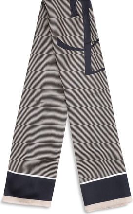 Saint Laurent Womens Cassandre Striped Stole Navy-Ivory Silk Scarf Navy/ivory Scarfs