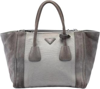 Prada Pre-owned Suede and Canvas Satchel - Dames - Vintage Shopper - Grijs - ONE Size - Leer - Vintage