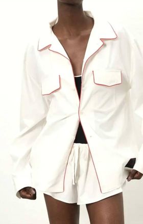 Paris Georgia Boxy Poplin Shirt In White & Red Piping